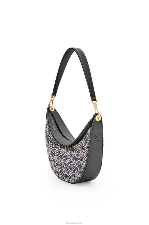 azul marino/negro bolso luna pequeño de jacquard anagrama y piel de becerro clásica Loewe R8J8Z450 mujer