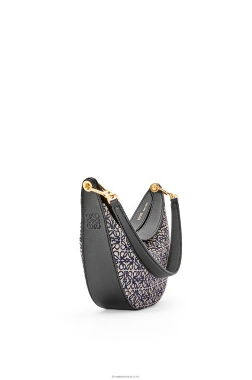 azul marino/negro bolso luna pequeño de jacquard anagrama y piel de becerro clásica Loewe R8J8Z450 mujer