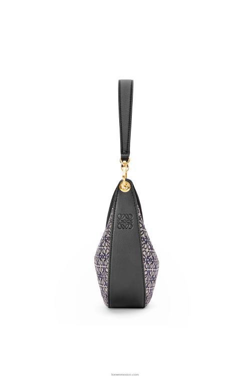 azul marino/negro bolso luna pequeño de jacquard anagrama y piel de becerro clásica Loewe R8J8Z450 mujer