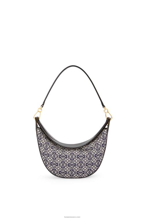 azul marino/negro bolso luna pequeño de jacquard anagrama y piel de becerro clásica Loewe R8J8Z450 mujer