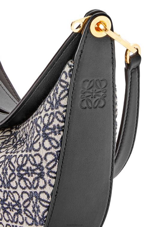 azul marino/negro bolso luna pequeño de jacquard anagrama y piel de becerro clásica Loewe R8J8Z450 mujer