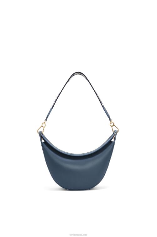 azul ónix Bolso luna pequeño de piel de becerro satinada y jacquard Loewe R8J8Z482 mujer