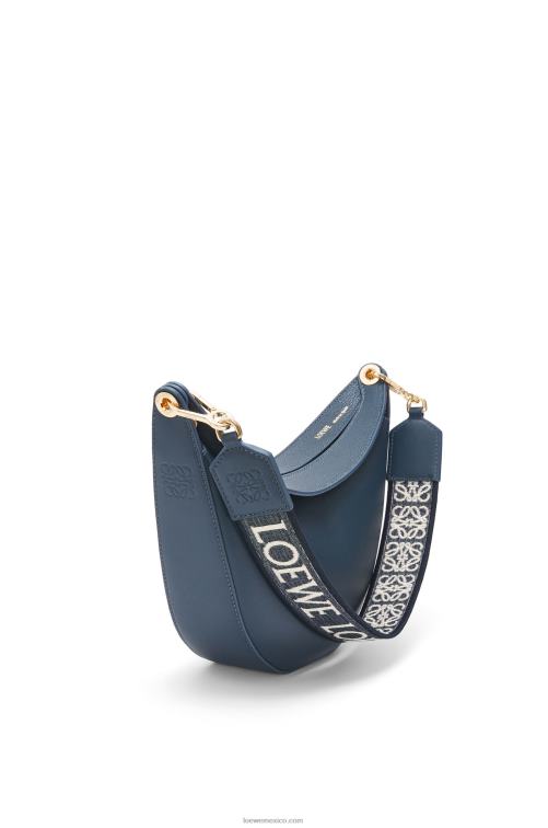 azul ónix Bolso luna pequeño de piel de becerro satinada y jacquard Loewe R8J8Z482 mujer