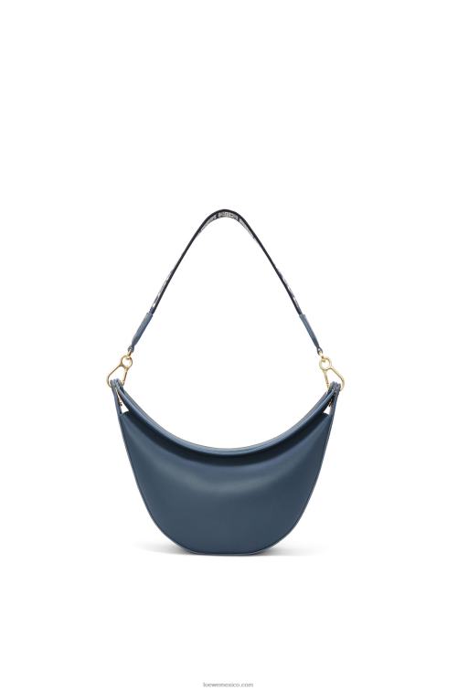 azul ónix Bolso luna pequeño de piel de becerro satinada y jacquard Loewe R8J8Z482 mujer