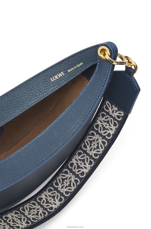 azul ónix Bolso luna pequeño de piel de becerro satinada y jacquard Loewe R8J8Z482 mujer