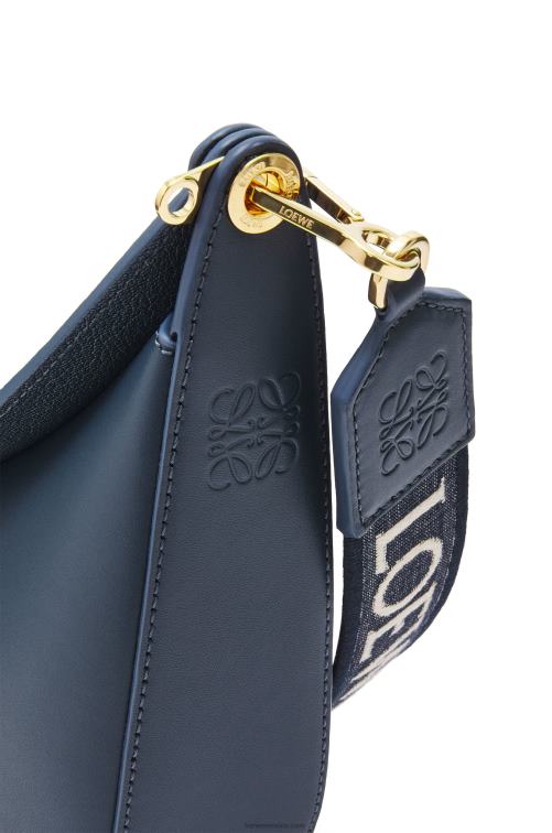 azul ónix Bolso luna pequeño de piel de becerro satinada y jacquard Loewe R8J8Z482 mujer