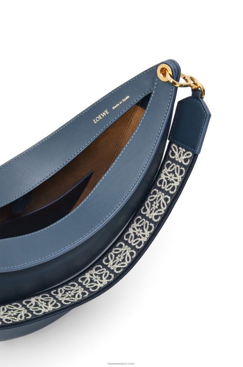 azul ónix bolso luna de piel de becerro satinada y jacquard Loewe R8J8Z483 mujer