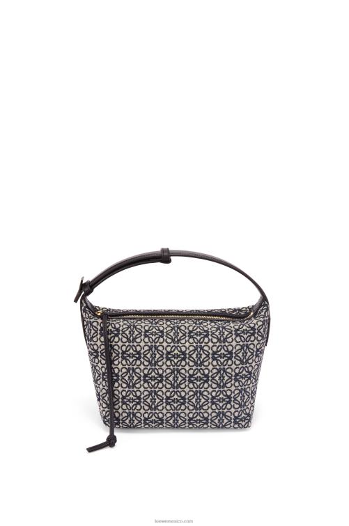 azul marino/negro bolso cubi pequeño de jacquard anagrama y piel de becerro Loewe R8J8Z518 mujer