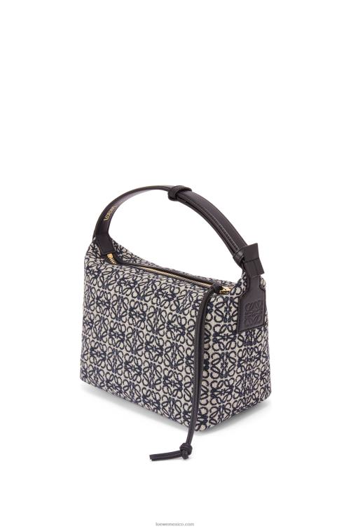 azul marino/negro bolso cubi pequeño de jacquard anagrama y piel de becerro Loewe R8J8Z518 mujer