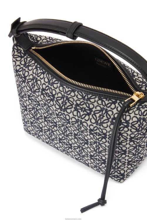 azul marino/negro bolso cubi pequeño de jacquard anagrama y piel de becerro Loewe R8J8Z518 mujer