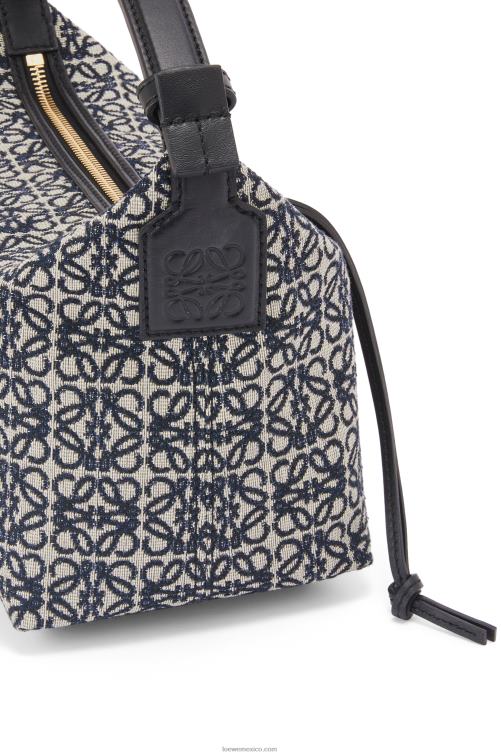 azul marino/negro bolso cubi pequeño de jacquard anagrama y piel de becerro Loewe R8J8Z518 mujer