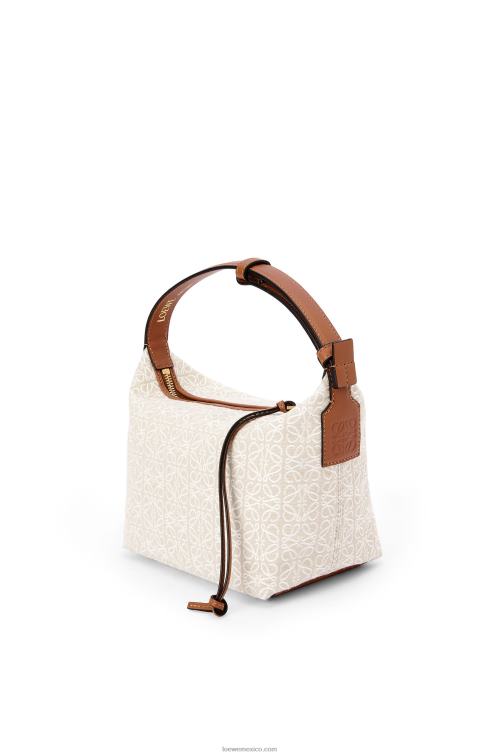 crudo/bronceado bolso cubi pequeño de jacquard anagrama y piel de becerro Loewe R8J8Z463 mujer