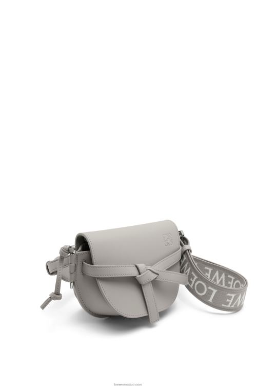 Perla gris bolso mini gate dual de suave piel de becerro y jacquard Loewe R8J8Z195 mujer