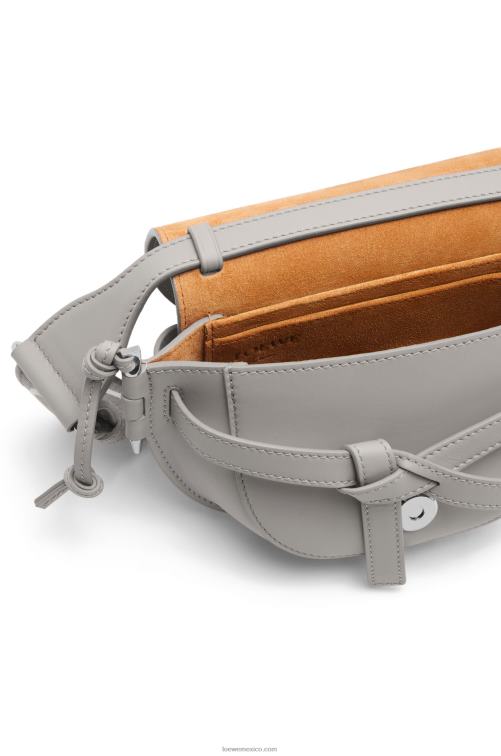 Perla gris bolso mini gate dual de suave piel de becerro y jacquard Loewe R8J8Z195 mujer