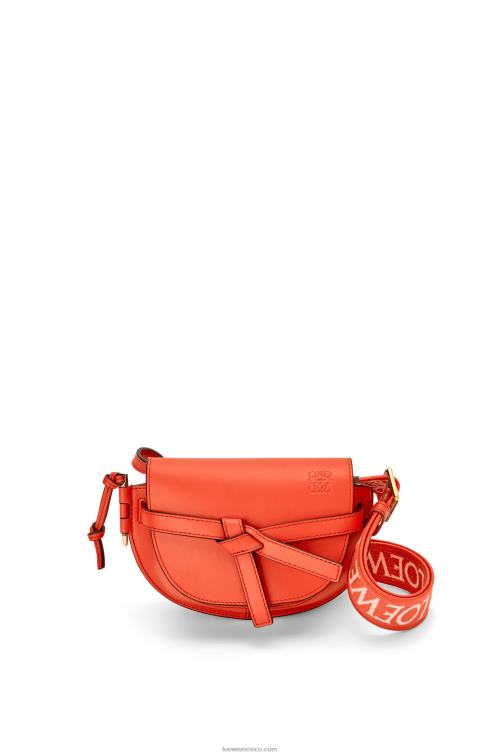 amanecer naranja bolso mini gate dual de suave piel de becerro y jacquard Loewe R8J8Z212 mujer