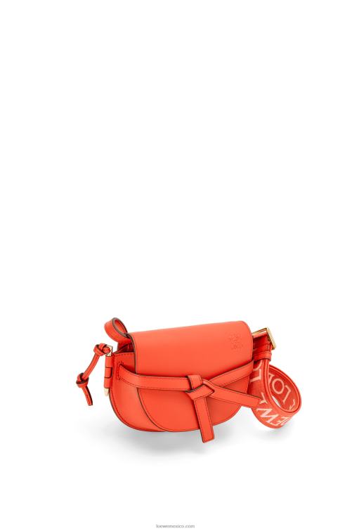 amanecer naranja bolso mini gate dual de suave piel de becerro y jacquard Loewe R8J8Z212 mujer