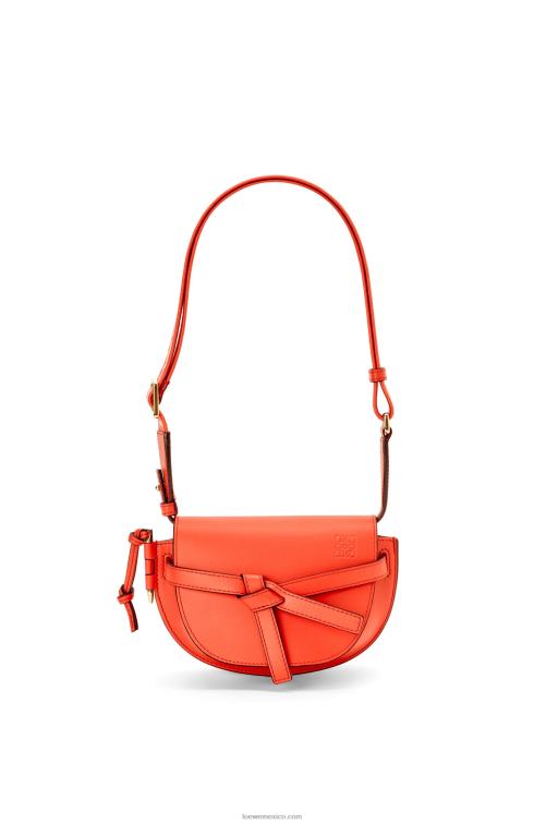 amanecer naranja bolso mini gate dual de suave piel de becerro y jacquard Loewe R8J8Z212 mujer