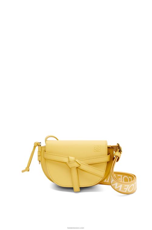 amarillo oscuro bolso mini gate dual de suave piel de becerro y jacquard Loewe R8J8Z262 mujer