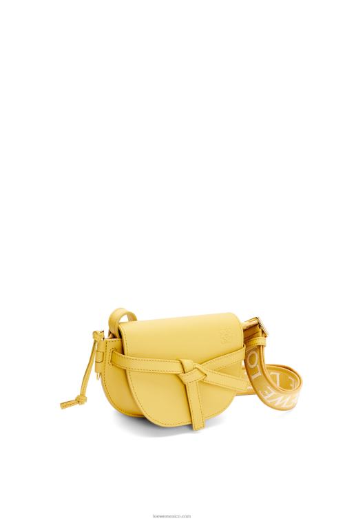 amarillo oscuro bolso mini gate dual de suave piel de becerro y jacquard Loewe R8J8Z262 mujer