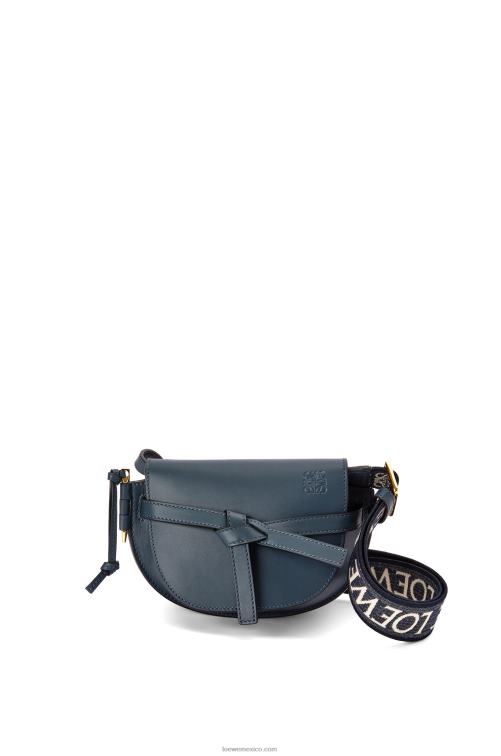 azul ónix bolso mini gate dual de suave piel de becerro y jacquard Loewe R8J8Z268 mujer