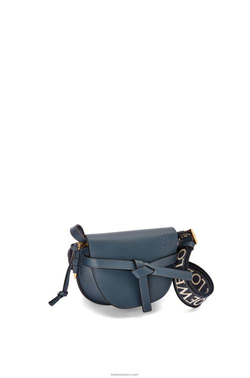 azul ónix bolso mini gate dual de suave piel de becerro y jacquard Loewe R8J8Z268 mujer