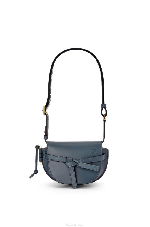 azul ónix bolso mini gate dual de suave piel de becerro y jacquard Loewe R8J8Z268 mujer