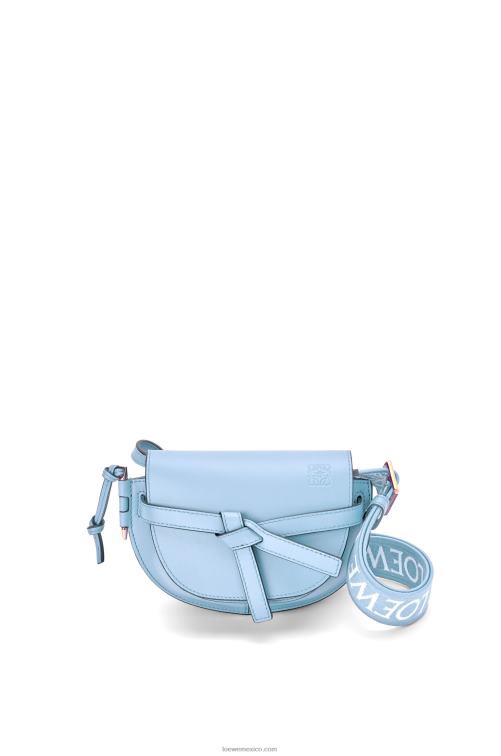 azul polvoriento bolso mini gate dual de suave piel de becerro y jacquard Loewe R8J8Z194 mujer
