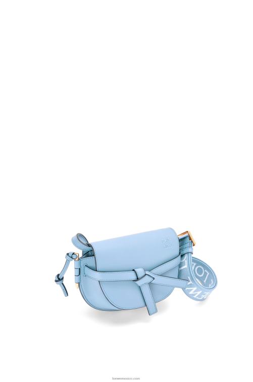 azul polvoriento bolso mini gate dual de suave piel de becerro y jacquard Loewe R8J8Z194 mujer