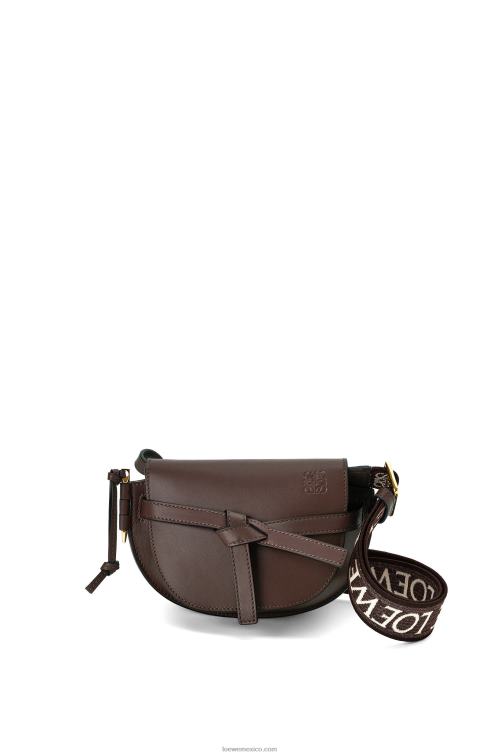 chocolate bolso mini gate dual de suave piel de becerro y jacquard Loewe R8J8Z319 mujer