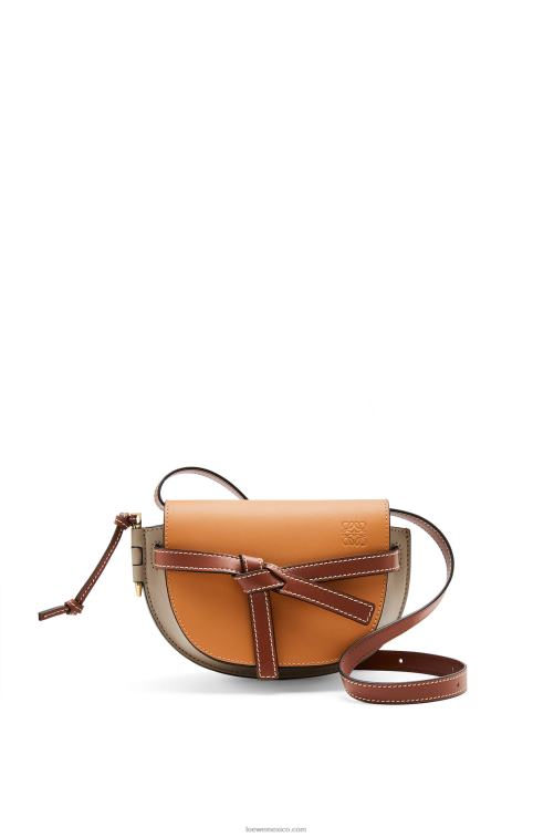 color ámbar/gris claro/óxido bolso mini gate dual de piel de becerro suave Loewe R8J8Z238 mujer