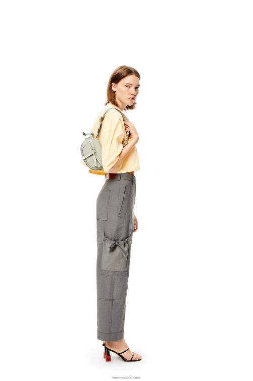 gris ceniza bolso mini gate dual de suave piel de becerro y jacquard Loewe R8J8Z276 mujer