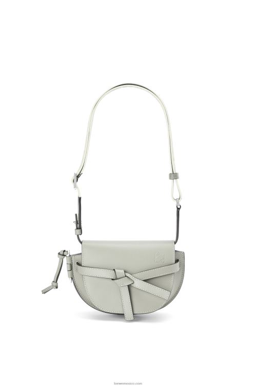 gris ceniza bolso mini gate dual de suave piel de becerro y jacquard Loewe R8J8Z276 mujer