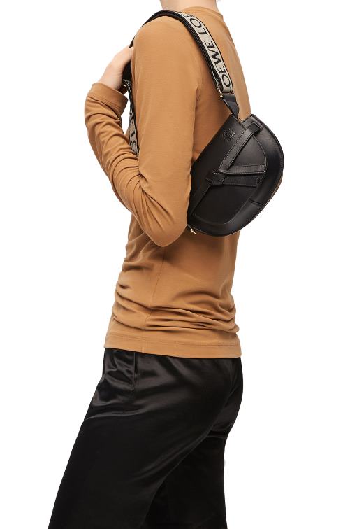 negro bolso mini gate dual de suave piel de becerro y jacquard Loewe R8J8Z197 mujer