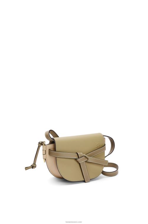 verde arcilla/beige empolvado bolso mini gate dual de piel de becerro suave Loewe R8J8Z240 mujer