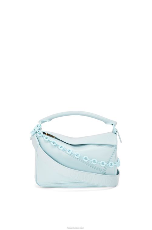 aguamarina bolso puzzle pequeño de piel de becerro satinada Loewe R8J8Z459 mujer
