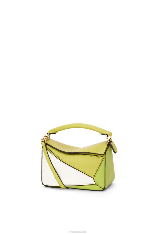 amarillo lima/blanco minibolso puzzle de piel de becerro clásica Loewe R8J8Z286 mujer