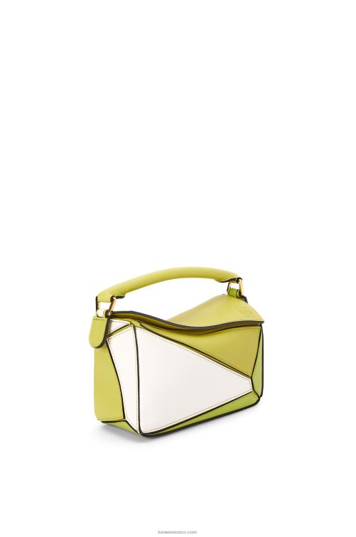 amarillo lima/blanco minibolso puzzle de piel de becerro clásica Loewe R8J8Z286 mujer