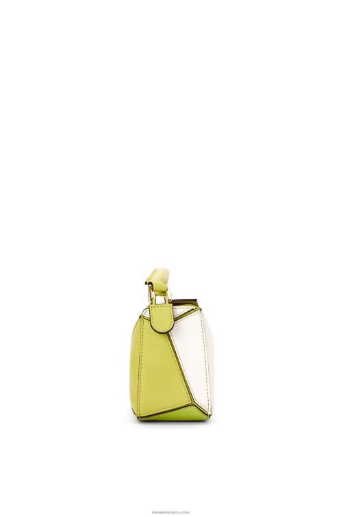 amarillo lima/blanco minibolso puzzle de piel de becerro clásica Loewe R8J8Z286 mujer