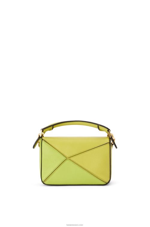 amarillo lima/blanco minibolso puzzle de piel de becerro clásica Loewe R8J8Z286 mujer