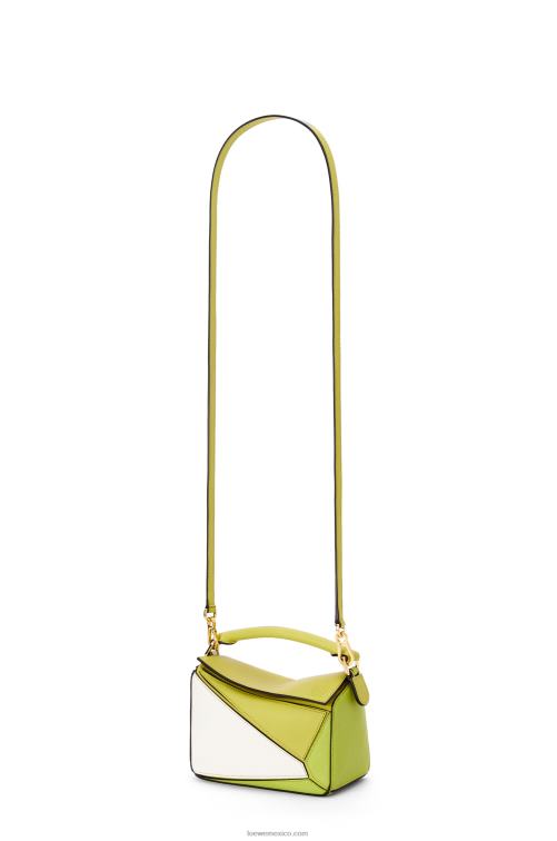 amarillo lima/blanco minibolso puzzle de piel de becerro clásica Loewe R8J8Z286 mujer