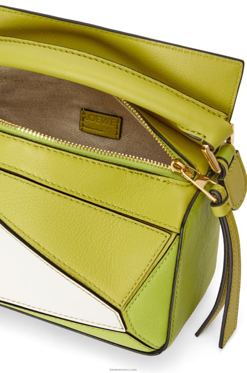 amarillo lima/blanco minibolso puzzle de piel de becerro clásica Loewe R8J8Z286 mujer