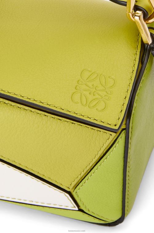 amarillo lima/blanco minibolso puzzle de piel de becerro clásica Loewe R8J8Z286 mujer