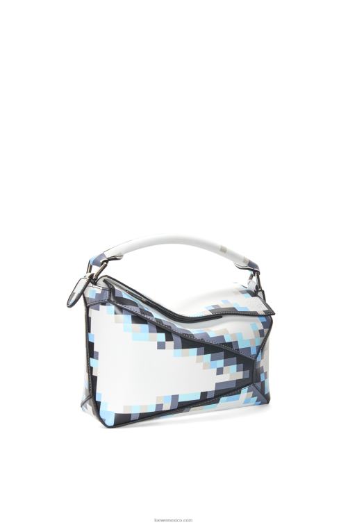 blanco bolso pequeño con borde de rompecabezas pixelado de piel de becerro satinada Loewe R8J8Z395 mujer
