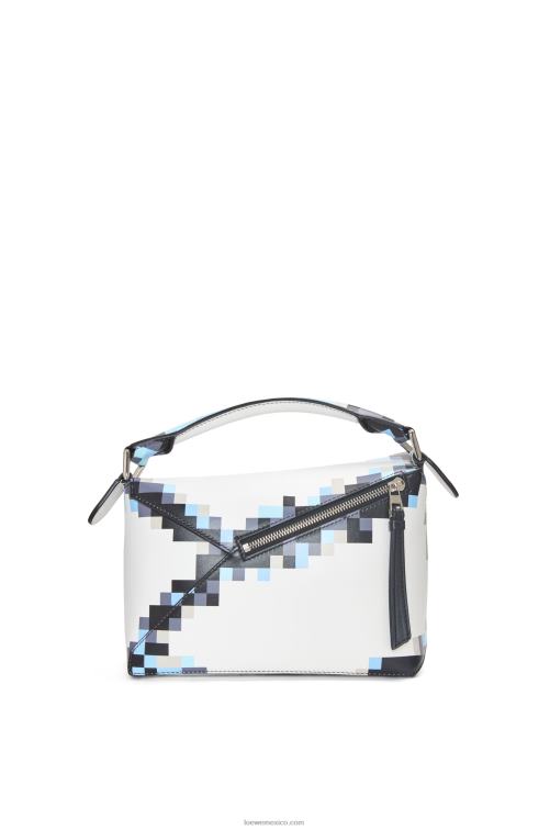 blanco bolso pequeño con borde de rompecabezas pixelado de piel de becerro satinada Loewe R8J8Z395 mujer