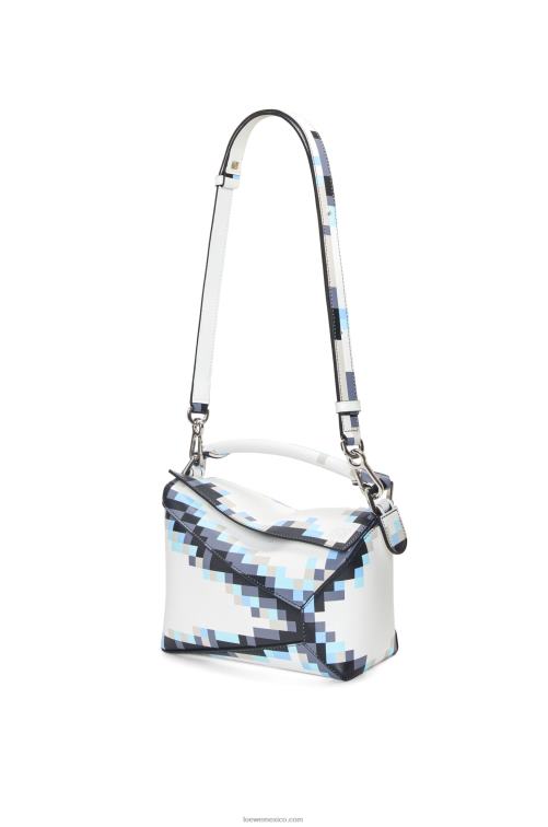 blanco bolso pequeño con borde de rompecabezas pixelado de piel de becerro satinada Loewe R8J8Z395 mujer