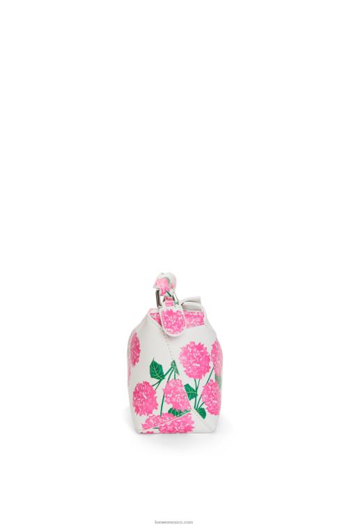 blanco/rosa bolso mini con borde rompecabezas de flores de piel de becerro satinada Loewe R8J8Z235 mujer