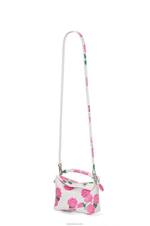 blanco/rosa bolso mini con borde rompecabezas de flores de piel de becerro satinada Loewe R8J8Z235 mujer