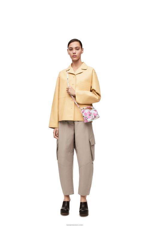 blanco/rosa bolso mini con borde rompecabezas de flores de piel de becerro satinada Loewe R8J8Z235 mujer