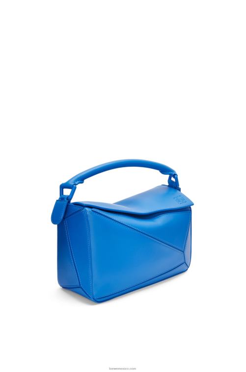 buceo azul bolso puzzle pequeño de piel de becerro satinada Loewe R8J8Z480 mujer
