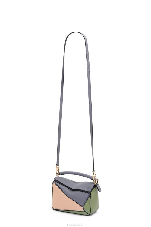 gris asfalto/nude minibolso puzzle de piel de becerro clásica Loewe R8J8Z284 mujer